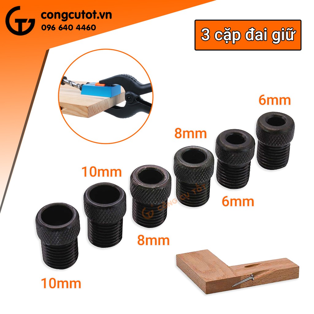 Bộ cữ khoan xiên - cữ khoan chéo 15 độ 7 chi tiết 6, 8, 10mm