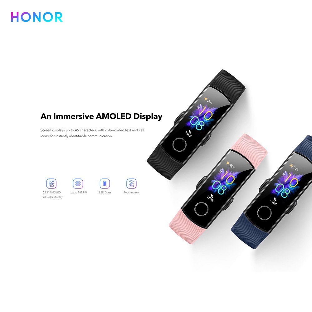 Vòng đeo tay HONOR Band 5 0,95 &quot;Màn hình AMOLED đủ màu lớn Tập thể dục Vòng đeo tay thông minh 240 * 120 pixel 8 Tùy chỉ