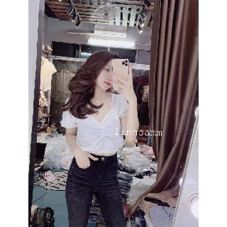 Áo croptop vai bồng chun eo