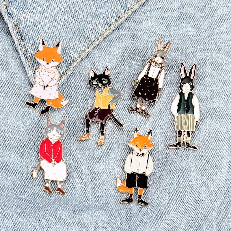 Cartoon Rabbit Kitten Fox Cat Animal Jacket Brooch/Couple Collar Enamel Badge Pin/Button Lapel Jewelry Hat Backpack Accessories