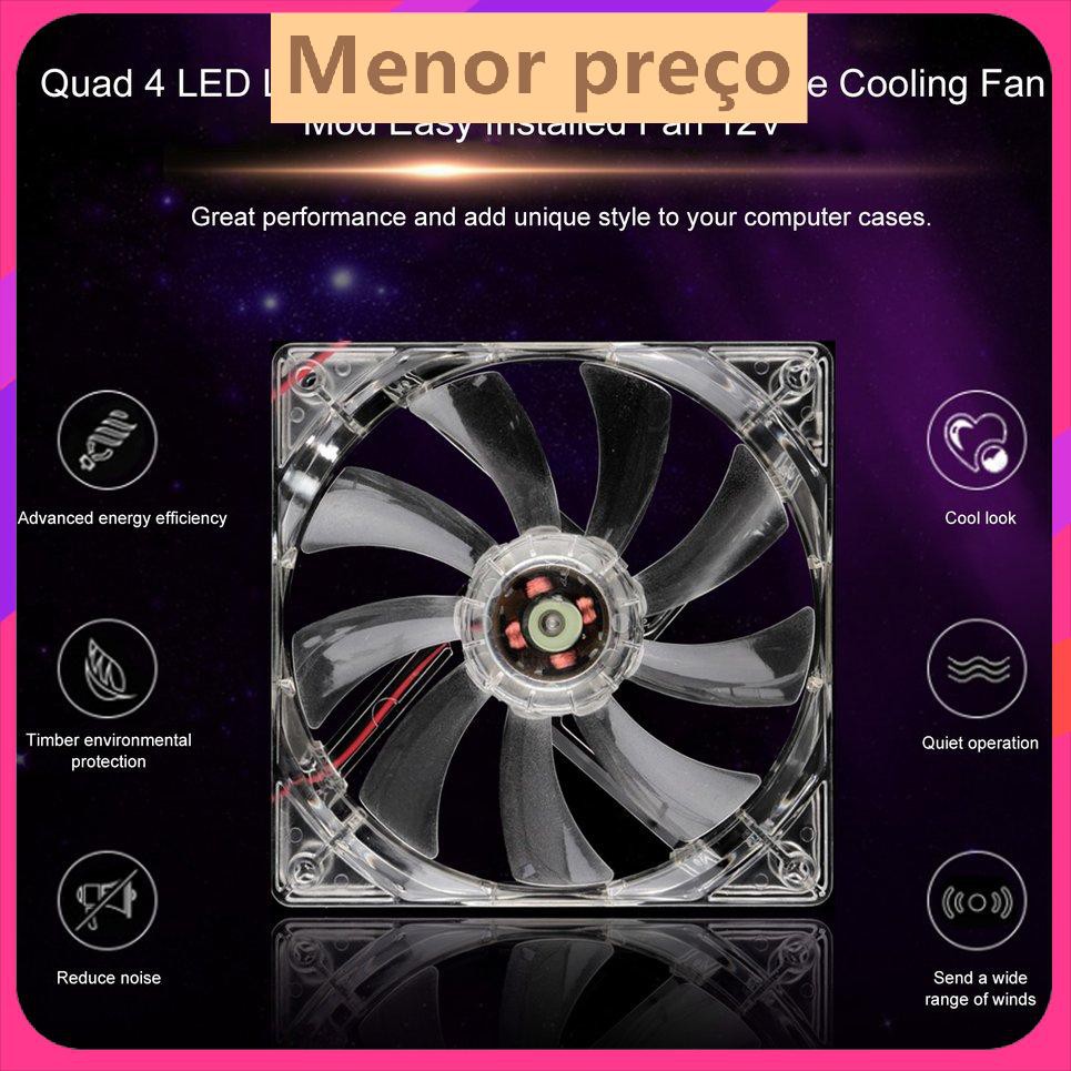 Quad 4 LED Light 120mm Vỏ máy tính PC Quạt làm mát Mod dễ dàng cài đặt Quạt 12V