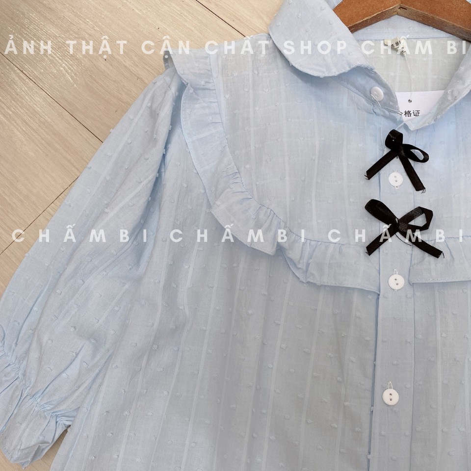 [SALE] Áo Sơ Mi Ngắn Tay Cổ Yếm Bèo Hai Nơ Nhỏ Cực Xinhhh Freesize&lt;53Kg - A.174