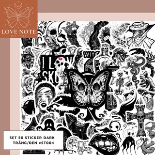 Set 50 sticker trắng đen Dark ST004 cực chất (không trùng mẫu), dùng trang trí điện thoại, laptop, nón bảo hiểm
