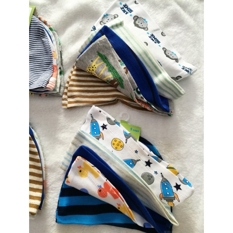 Set 5 mũ cotton cho trẻ sơ sinh 0-6M