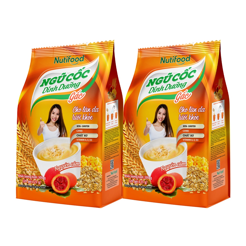 Combo 2 Ngũ cốc dinh dưỡng NutiFood Gấc (20 gói x 25/gói)/hộp