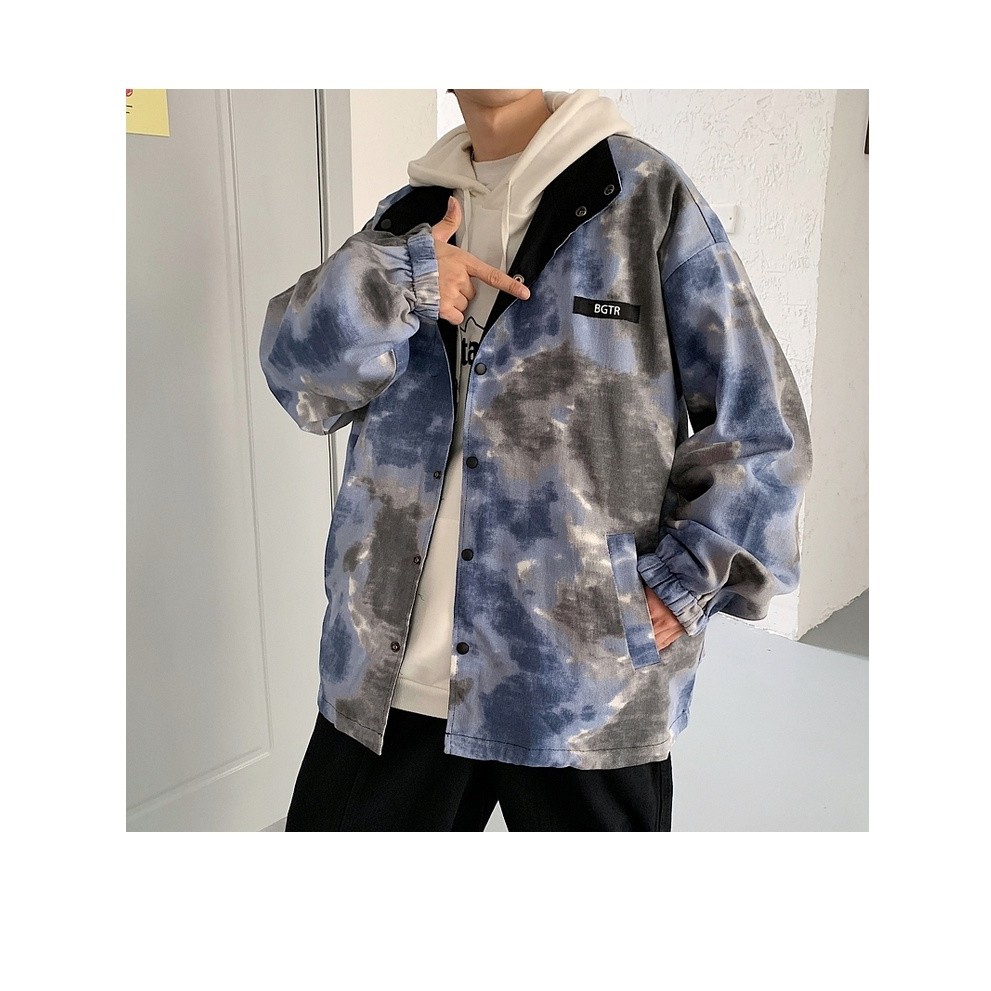 Áo khoác nam dáng rộng, áo bomber nam 2 mặt phối màu loang thời trang unisex 2021
