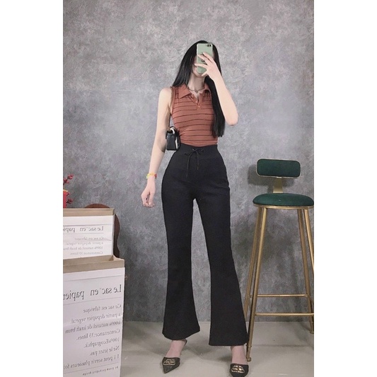 quần thun ống loe dây rút siêu đẹp, lưng ( cạp) siêu cao, dày dặn chuẩn form , hình thật kèm video