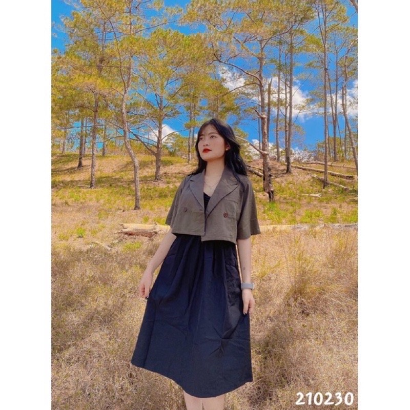 Set váy midi 2s kèm áo khoác vest croptop