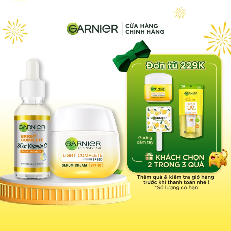 Set 2 bước dưỡng sáng và bảo vệ da ban ngày Garnier Light Complete Vitamin C