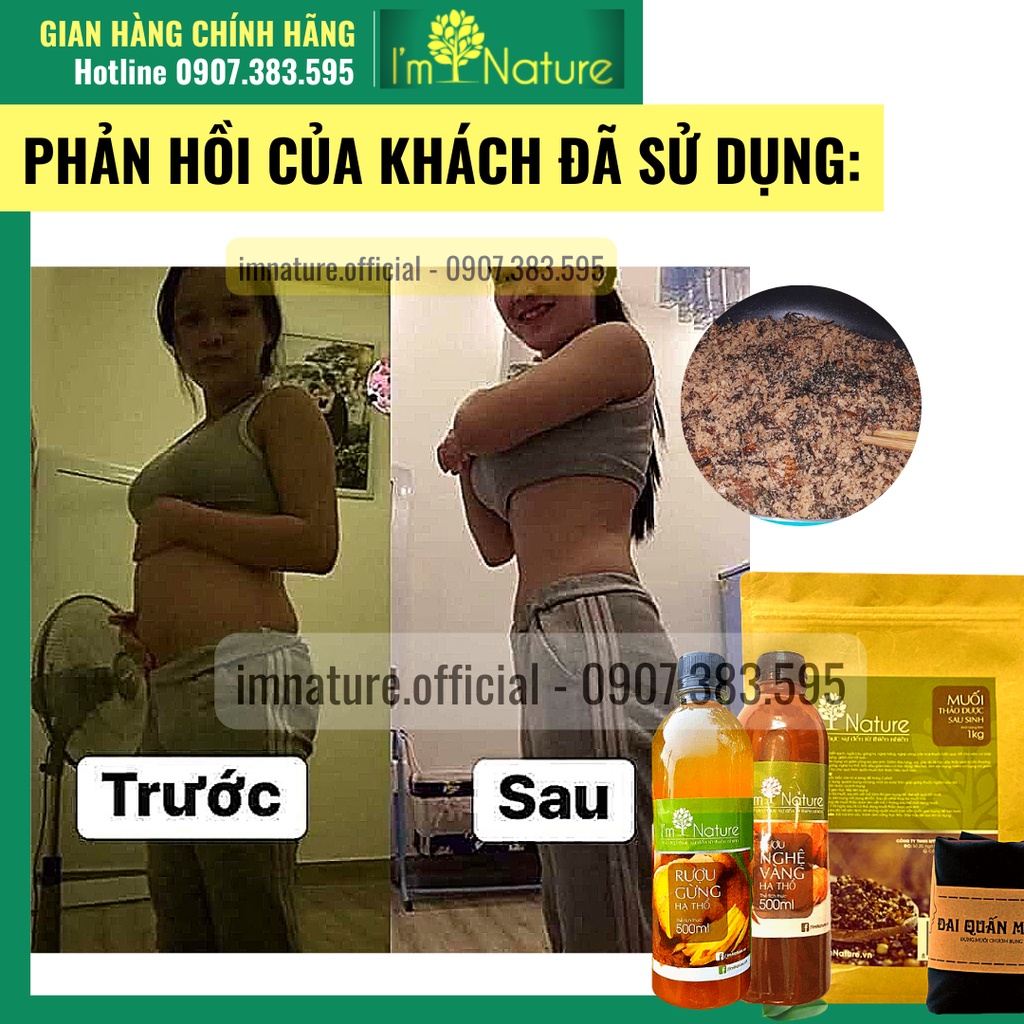 Combo Sau Sinh: Muối Thảo Dược + Rượu Gừng &amp; Nghệ Hạ Thổ 3 Năm + Tặng Đai Quấn Cho Mẹ Sau Sinh I'm Nature