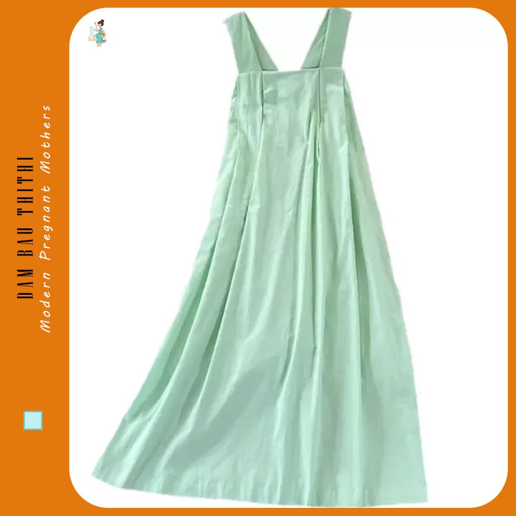 Váy bầu maxi hai dây bản to màu xanh mint có túi