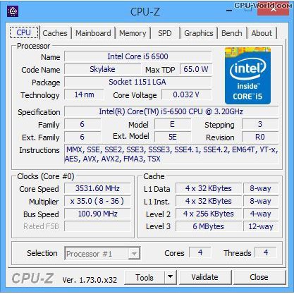 CPU - Bộ Vi Xử Lý Intel Core i5 6500 (Up to 3.6Ghz/ 6Mb cache) 95