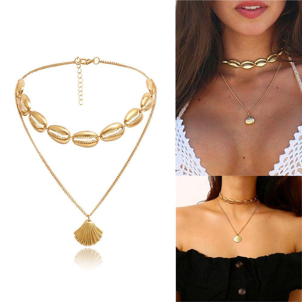Vòng Cổ Choker Nhiều Lớp Đính Vỏ Sò Thời Trang Mùa Hè Cho Nữ