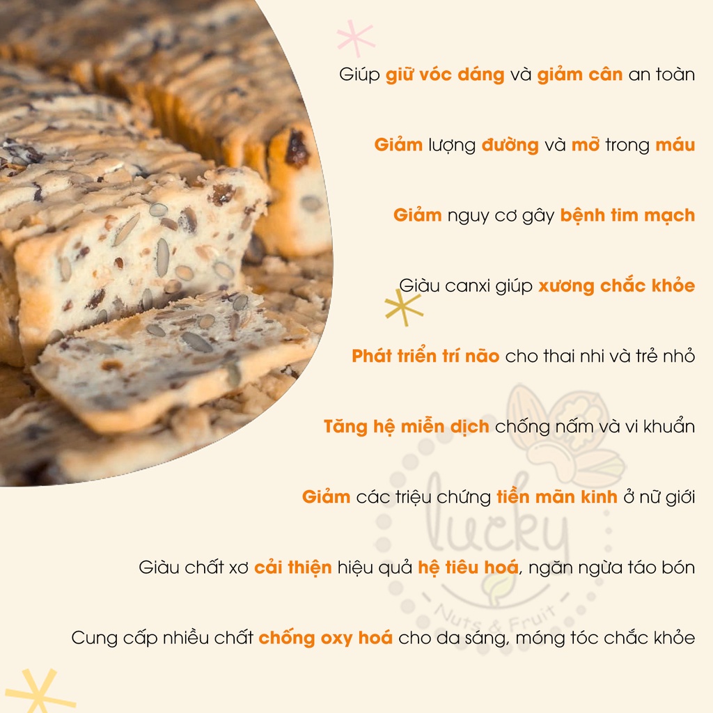 Bánh BISCOTTI 3 vị 250g - Bánh ăn kiêng giảm cân Luckynuts nguyên cám không đường thơm ngon giòn xốp