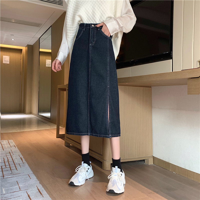 Chân Váy Denim Nữ Lưng Cao Xẻ Tà Phong Cách Hàn Quốc | BigBuy360 - bigbuy360.vn