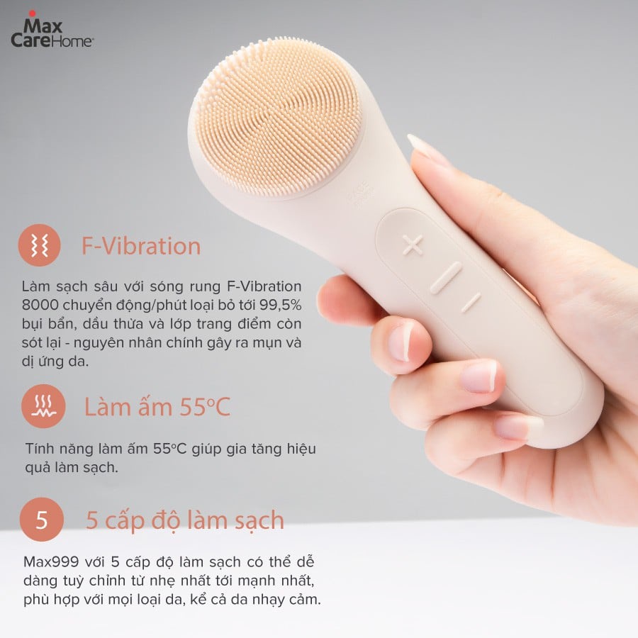 Máy rửa mặt mini cầm tay MAXCARE MAX999 chính hãng massage làm sạch sâu ngừa mụn cho da dầu mụn nhạy cảm khô mat xa