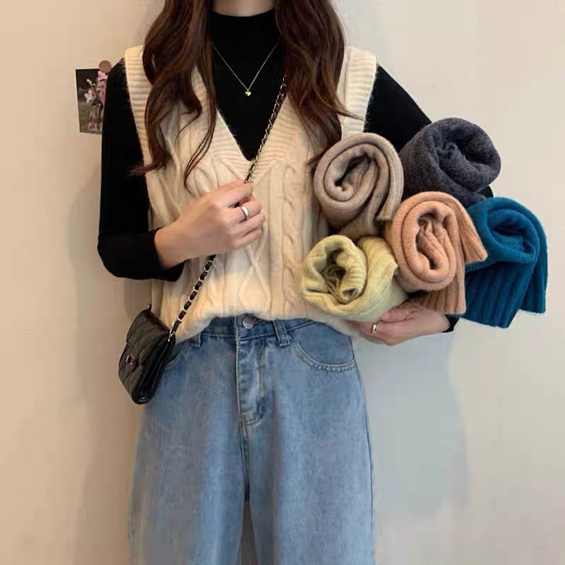 Gile Len Nữ Cổ V Basic Màu Trơn Kiểu Hàn Quốc Ulzzang Xiaozhainv vn