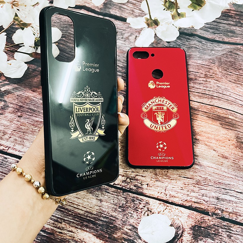 Ốp lưng điện thoại mặt kính samsung,oppo,iphone hình logo bóng đá chealsea/MU/Liverpool/manchester united
