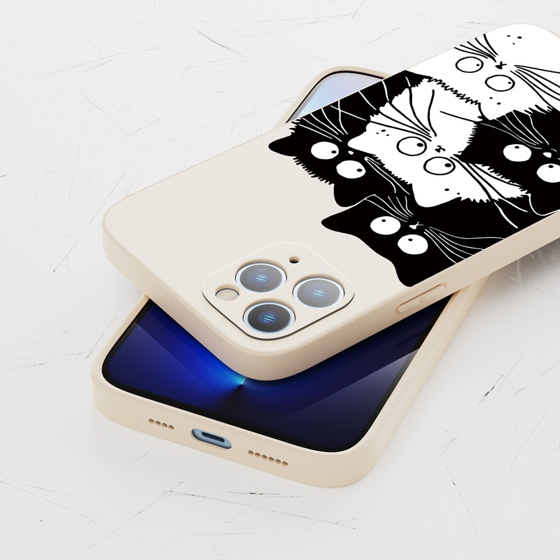 Ốp lưng iphone Ốp điện thoại Suntaiho silicon mềm hình mèo trắng đen cho iPhone 13 12 11 Pro Max X XR Xs Max 7 8 Plus 12mini 13mini