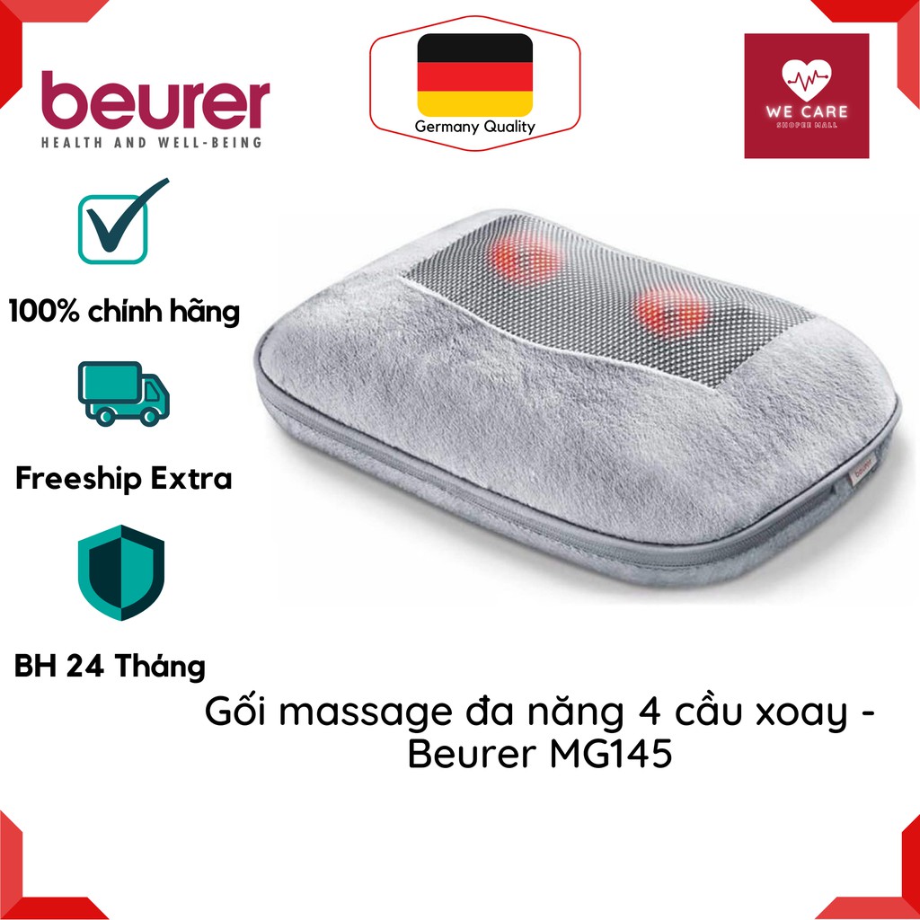 Gối massage đa năng 4 cầu xoay, công suất 20W, massage được cổ, vai, lưng, chân - Hàng chính hãng Beurer MG145