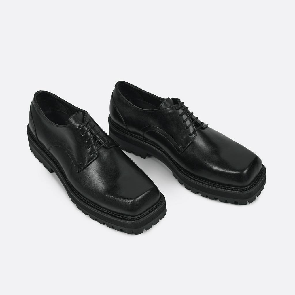 Giày Derby Nam TARMOR Da Thật Đế Chunky Màu Đen Mũi Vuông Chunky Derby Shoes With Square Toes In Black Leather