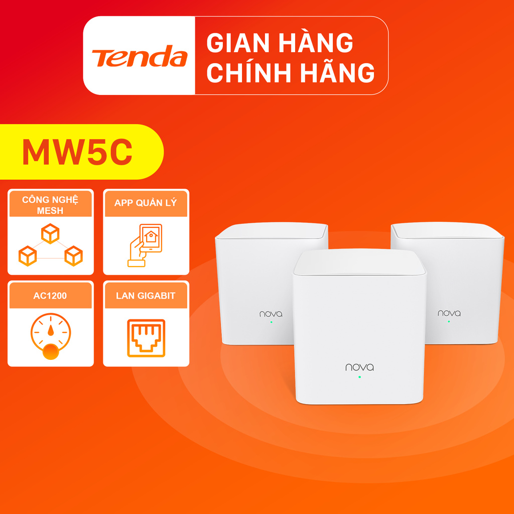 Tenda Hệ thống Wifi Nova Mesh cho gia đình MW5C Chuẩn AC 1200Mbps 3 pack - Hãng phân phối chính thức