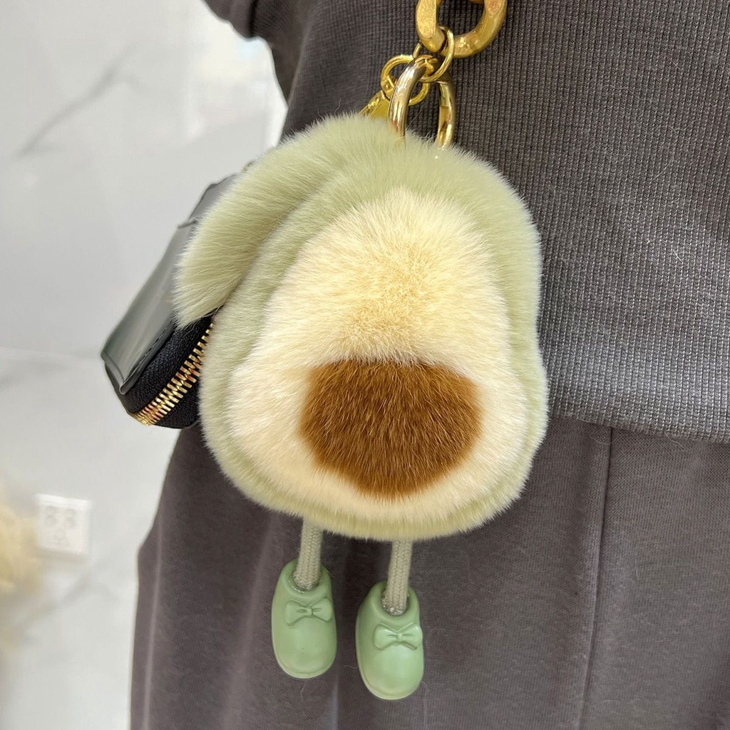 Phụ kiện handmade cục bông treo túi phụ kiện trang trí túi xách trang trí balo charm móc khoá charm đeo túi Móc Khóa Quả Bơ Giả Lông Xù Đáng Yêu