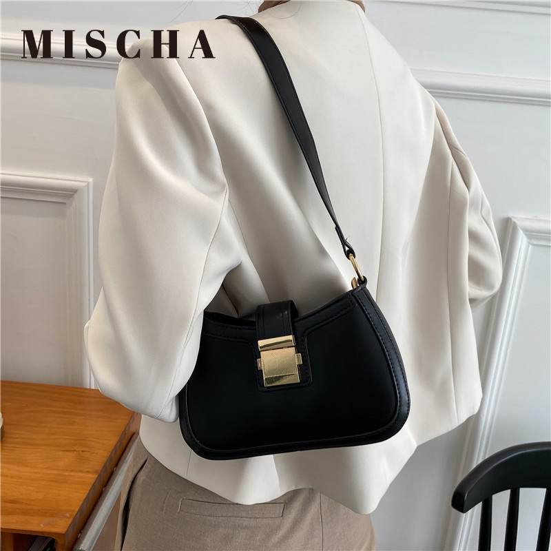 MISCHA Túi Đeo Vai Màu Trơn Phong Cách Hàn Quốc Thời Trang