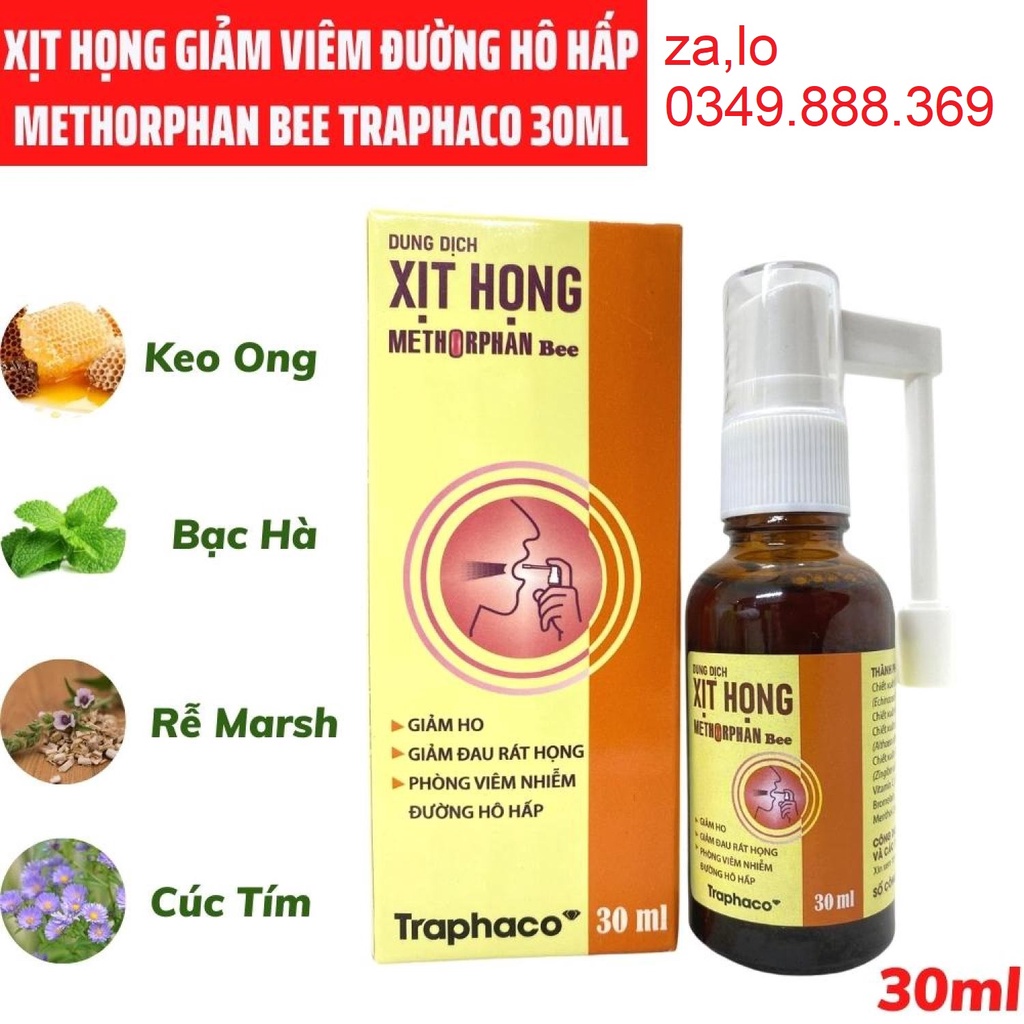 Xịt Họng Keo Ong METHORPHAN BEE - Giảm Các Vấn Đề Đường Hô Hấp TRAPHACO - Chai 30ml Tinh Dầu Thảo Dược