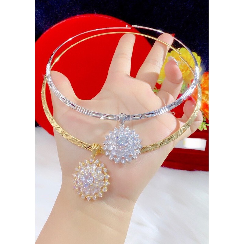 Kiềng cổ kiểu chạm mặt xoàn màu vàng 18 màu bạch kim cao cấp