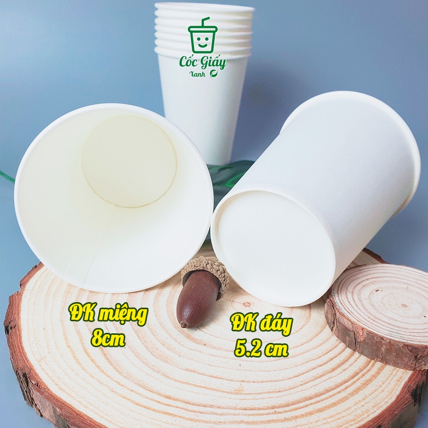 50 CỐC GIẤY XANH 270ml Dùng 1 Lần Uống Nước Siêu Dày Dặn, Cứng Cáp