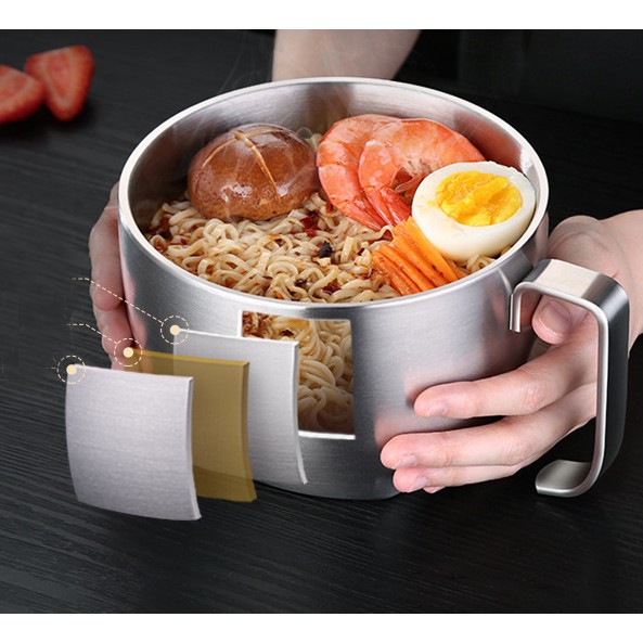 Bát Inox 304 chân không 3 lớp giữ nhiệt có nắp tiện lợi IN60