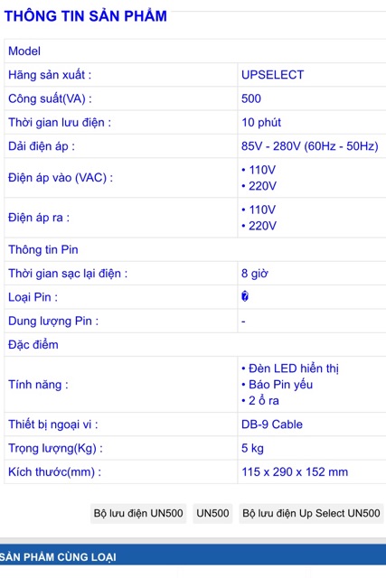 Bộ lưu điện UPS UP SELECT UN 500