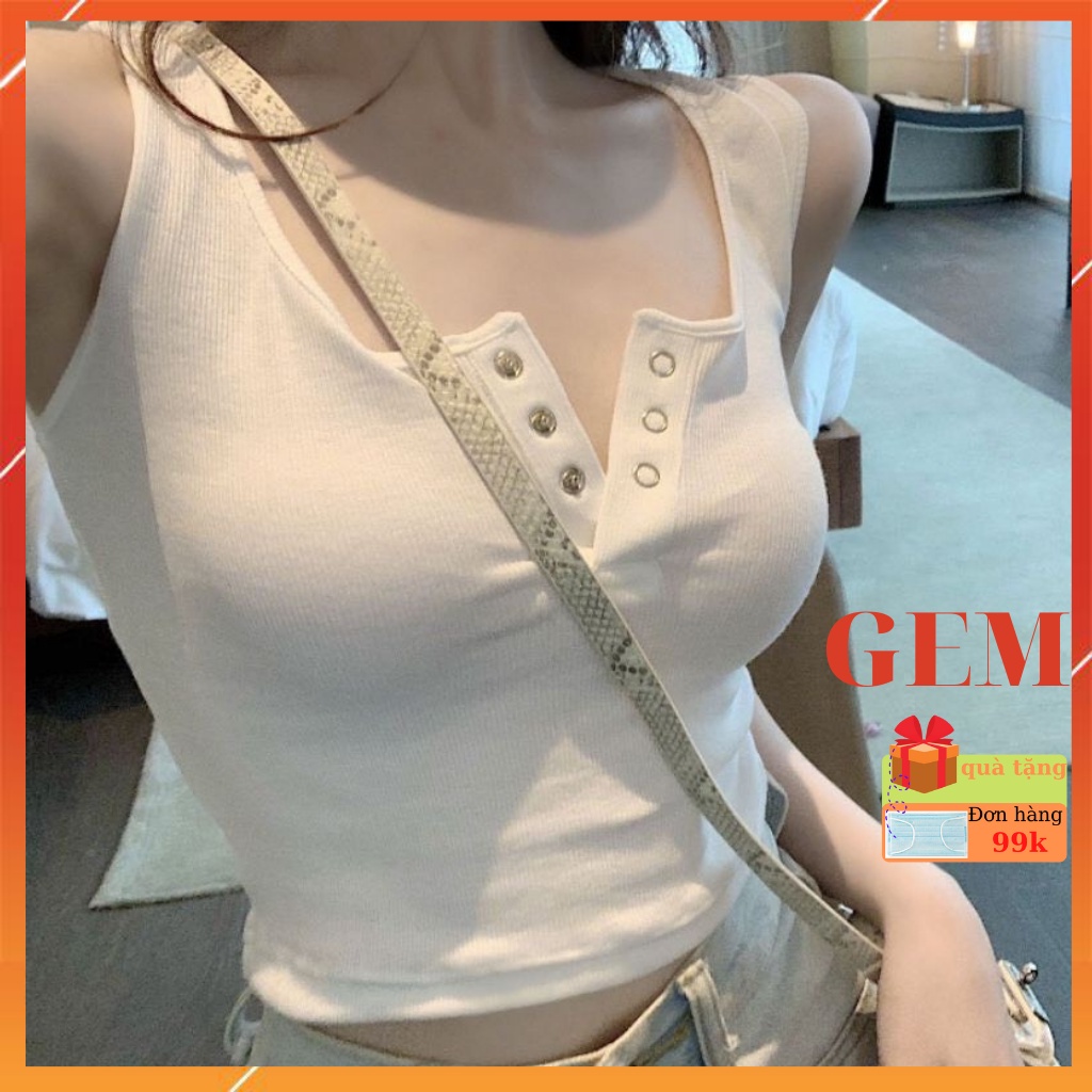 Áo croptop nữ kiểu hàn quốc cúc bấm , áo thun nữ cổ tim sexy