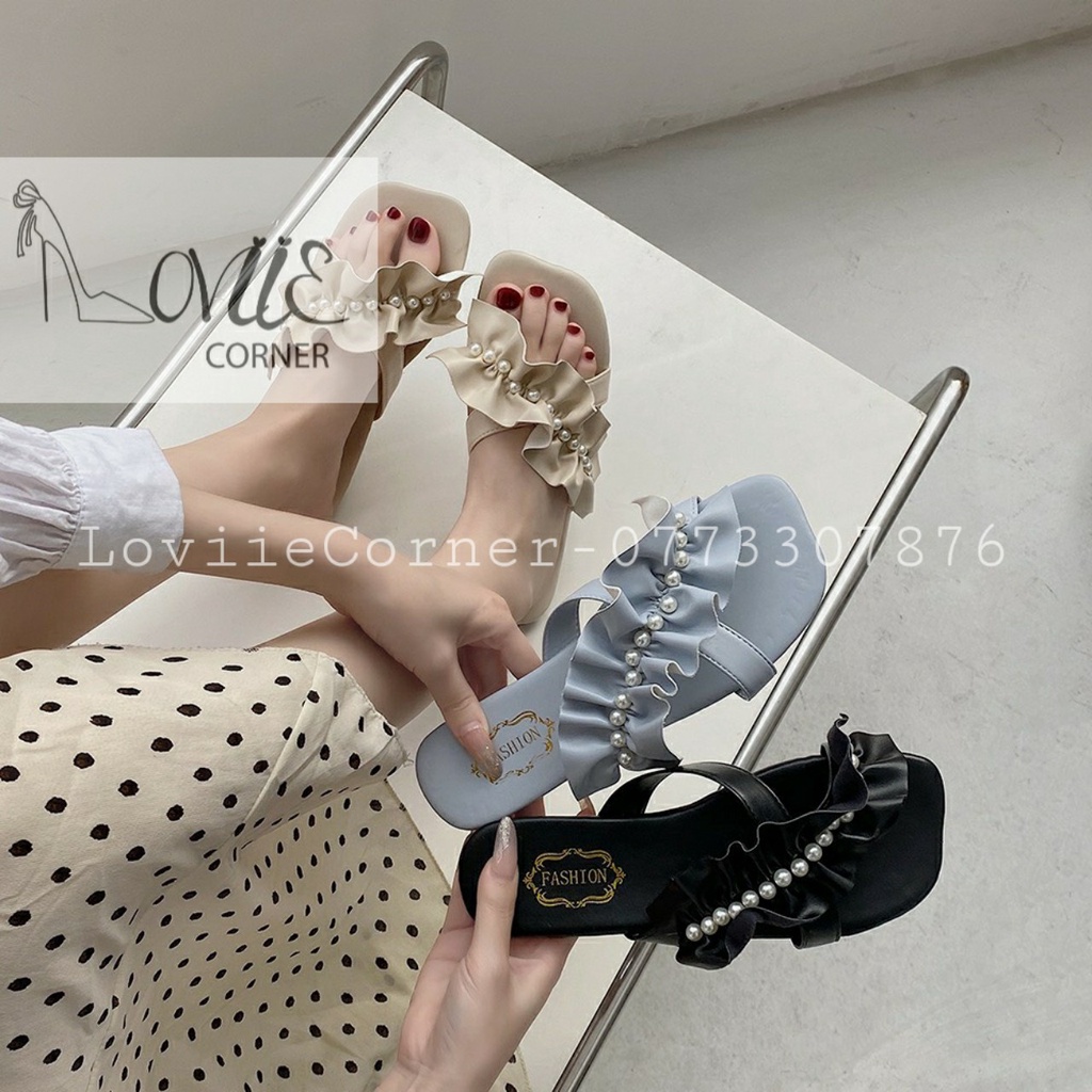 DÉP QUAI NGANG LOVIIECORNER - DÉP THỜI TRANG ĐẾ BỆT QUAI NHÚNG DA MỀM ĐẾ BỆT 4 MÀU THỜI TRANG D210718