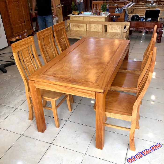 Bộ bàn ăn 4 ghế gỗ gõ đỏ mặt dày 3cm
