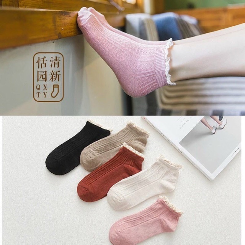 TẤT NỮ CỔ NGẮN REN BÈO SIÊU ĐẸP