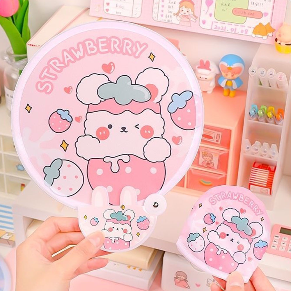 Quạt nhựa tròn cầm tay họa tiết hoạt hình sáng tạo có thể gấp gọn