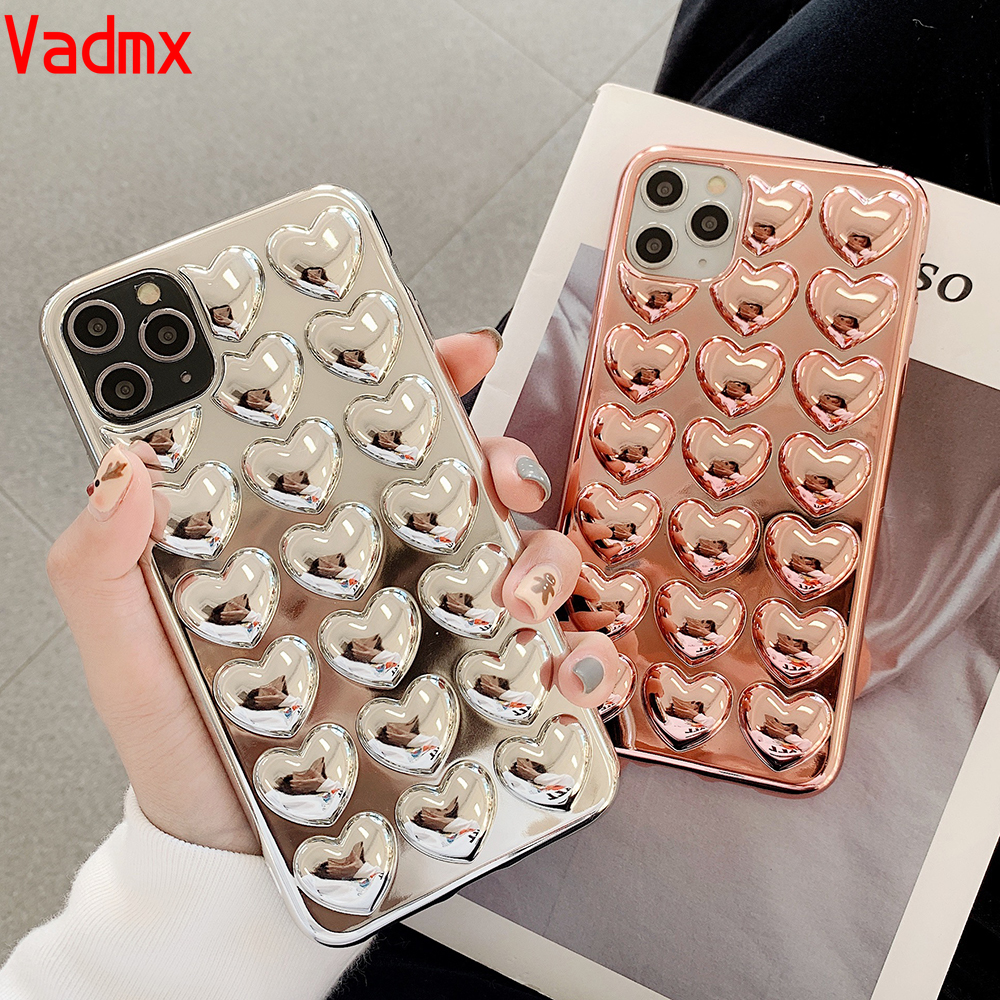 Ốp điện thoại TPU mềm màu tron họa tiết trái tim 3D cho Iphone 12 11 Pro Max Xr X Xs Max 7 8 6s Plus