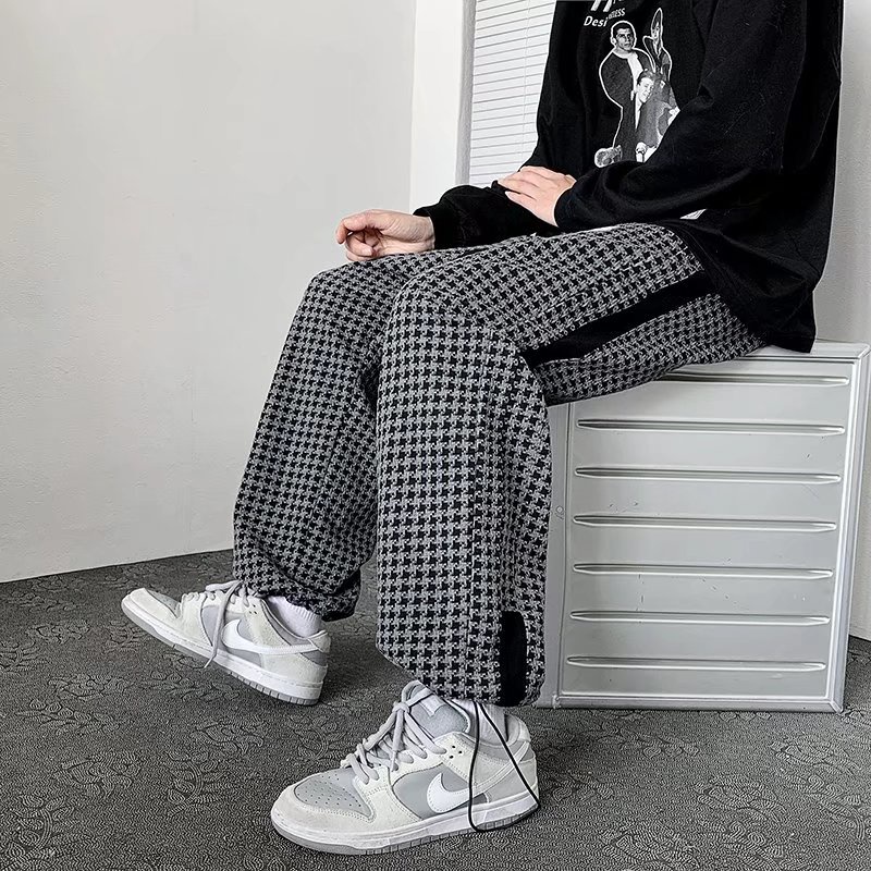 Quần dài caro ống rộng thời trang vintage cho nam nữ