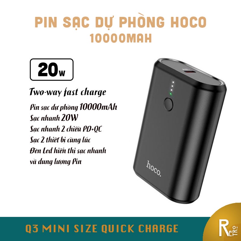 Pin Dự Phòng 10000mAh HOCO Q3 Mini Size Quick Charge 20W, Sạc Nhanh Hai Chiều PD+QC, Đèn Led Hiển Thị Dung Lượng Pin