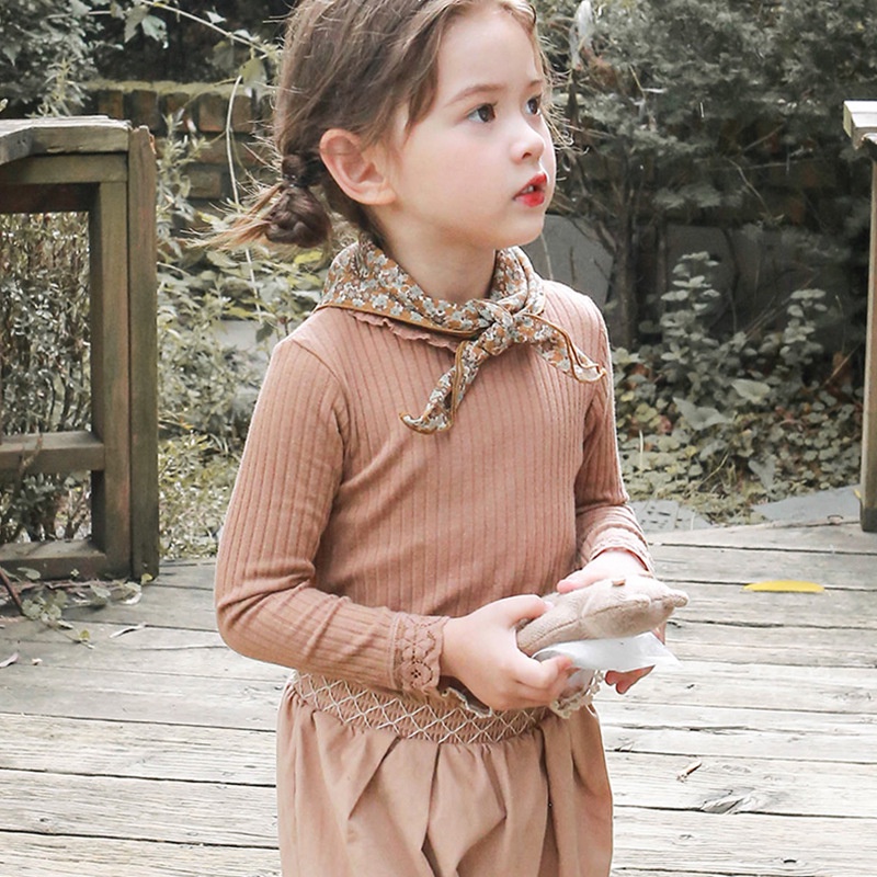 Áo thun gân tay ren cho bé gái 4 màu AST002