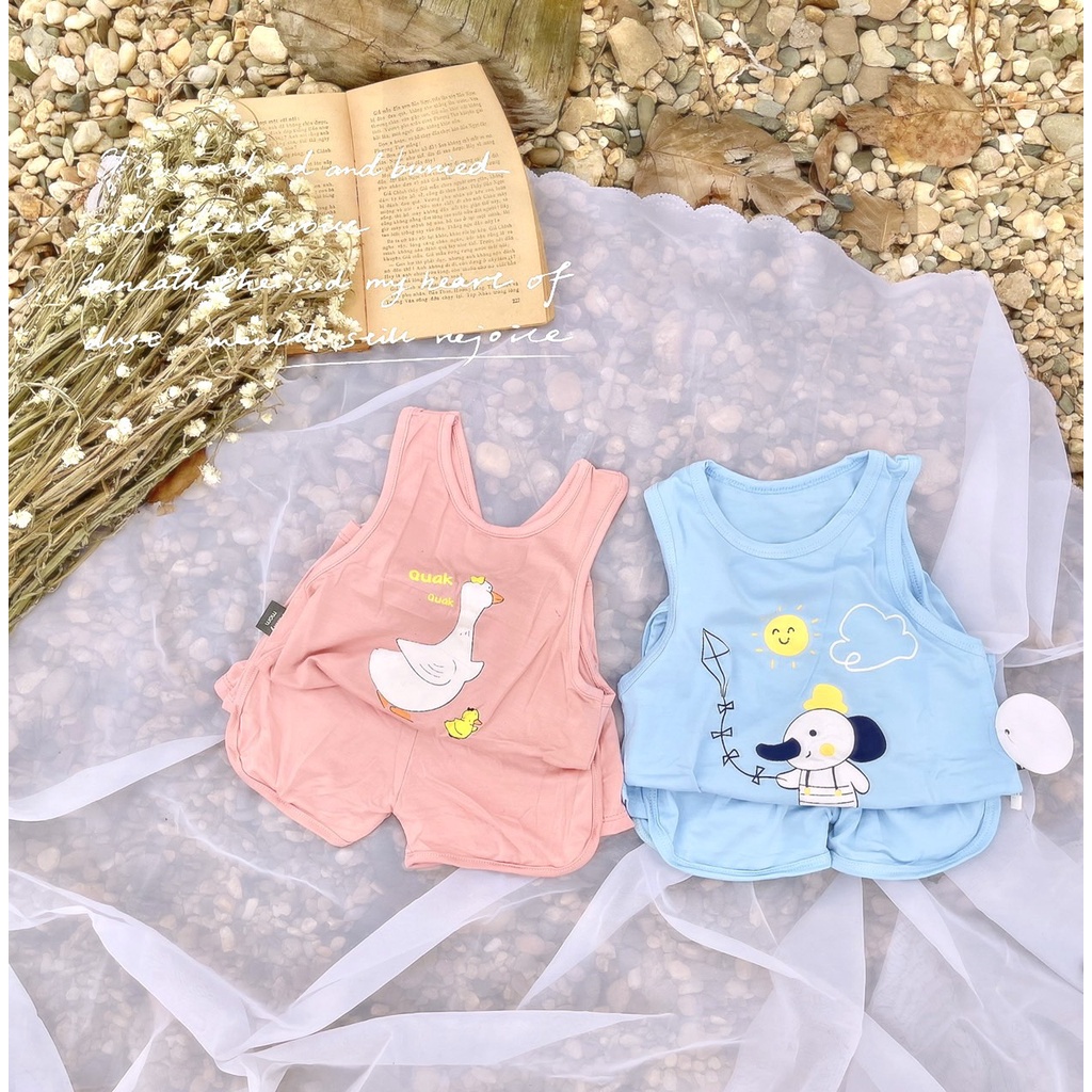 [SALE] Bộ Ba Lỗ Cho Bé Trai, Bé Gái KIMCHIBABY Vải Thun Lạnh Hoạ Tiết Vịt Hồng, Đồ Bộ Cho Bé Mặc Nhà KW2210