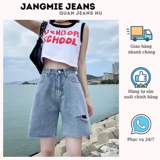 Quần jean ngố lửng quần sọt ống rộng nữ, rách nhiểu kiểu chất bò lưng cao ulzzang