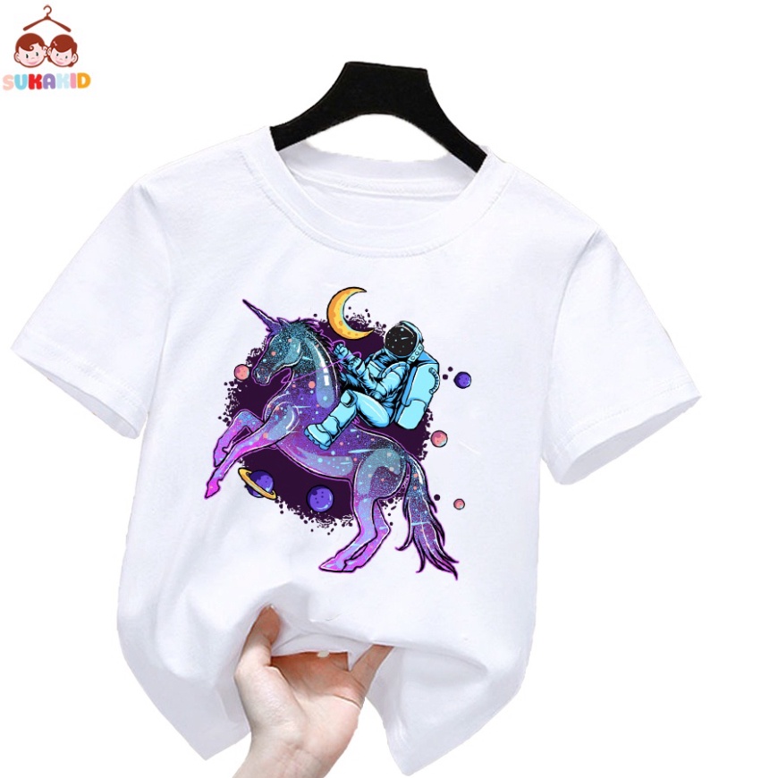 (giá sỉ ) Áo thun trẻ em phi hành gia cưỡi ngựa mặt trắng Bé trai và gái.áo cho bé từ 6kg-30kg.AL61.