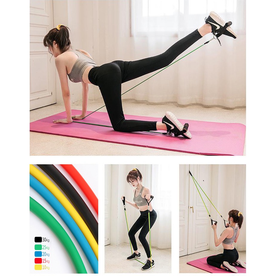 Bộ dây tập gym, yoga tại nhà, dây đàn hồi co giãn, tập nhiều động tác
