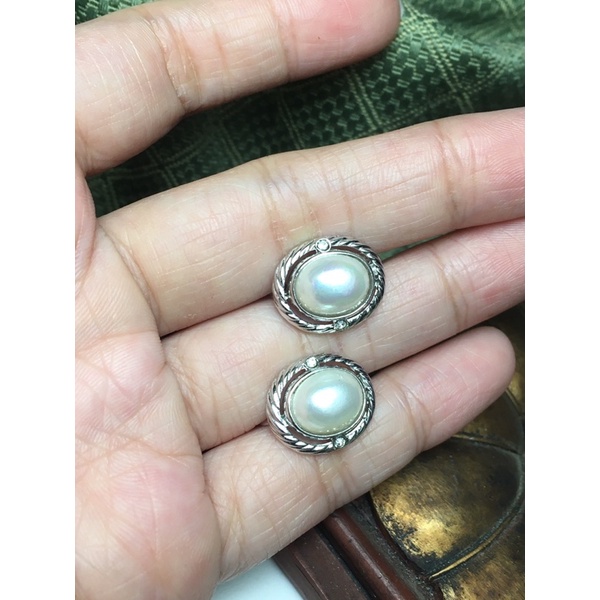 Bông tai kẹp vintage - thiết kế trai đá oval