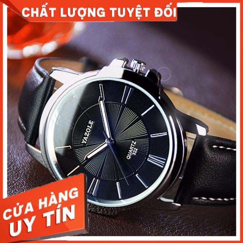Đồng Hồ Nam Yazole 332 Dây Da Mặt Kim Cổ Điển .
