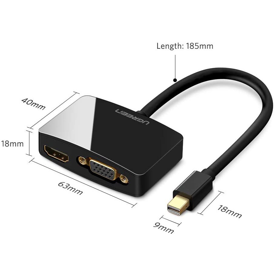 Ugreen 10439 - Cáp chuyển Mini Displayport to HDMI / VGA vỏ nhựa - Màu đen ✔HÀNG CHÍNH HÃNG ✔