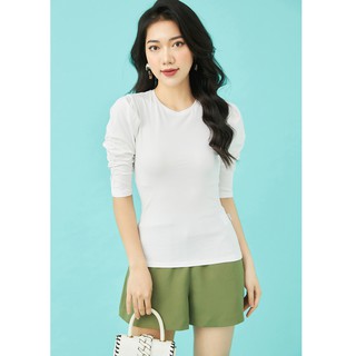 Áo thun nữ 92WEAR 2 màu, tay lỡ nhún bồng ATA1275